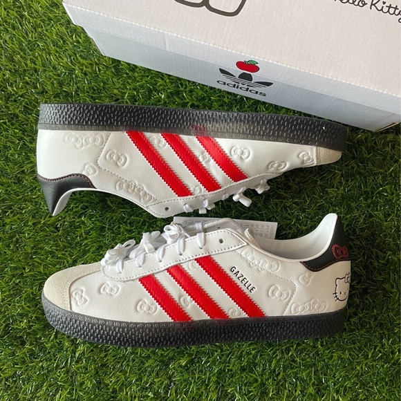 adidas Shoes - adidas White Red Gazelle Sneakers with Black Accents